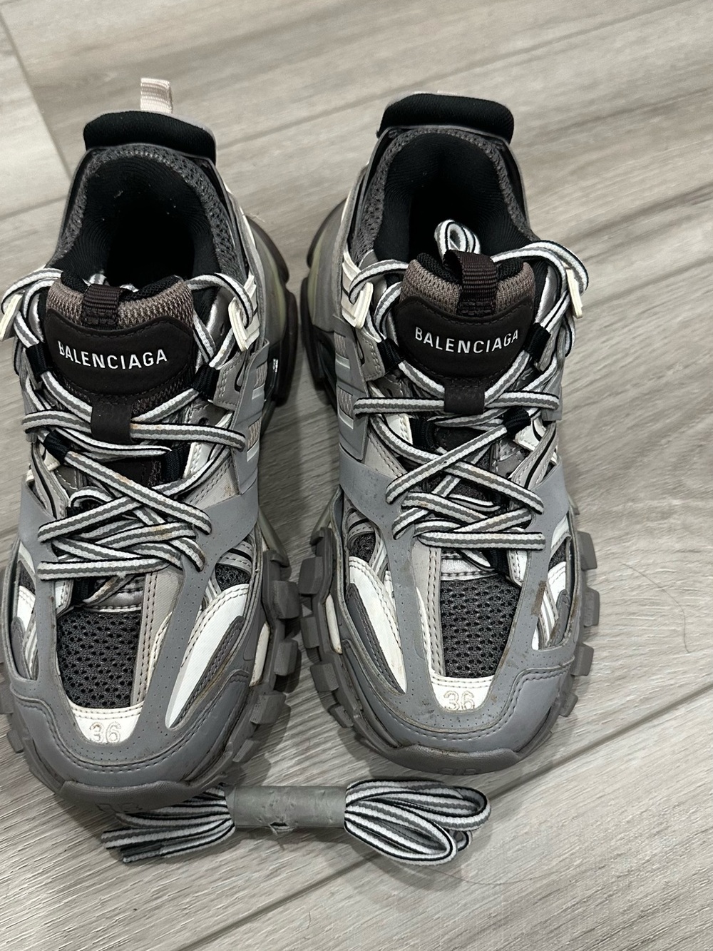 Balenciaga Gray and White Track-Inspired Chunky Sneakers